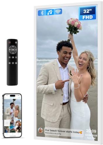 Arktronic 32 Zoll großer digitaler Bilderrahmen, 64 GB, blendfrei, berührungsfrei, WiFi-Wandhalterung, Rahmen für Zuhause/Business, 1920x1080 FHD, Teilen per App, E-Mail, USB & Micro SD, Fernbedienung