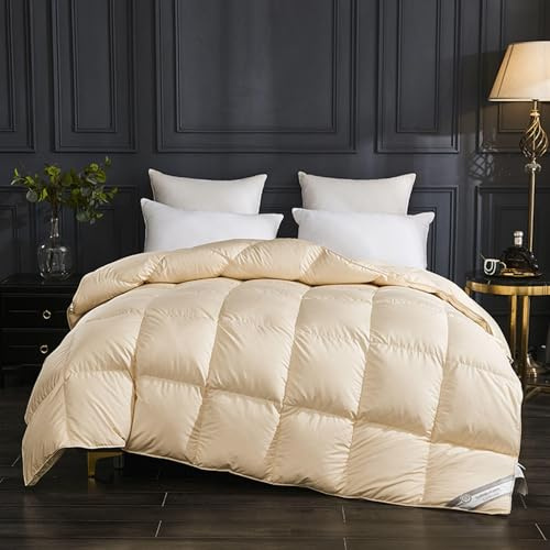 Piumino in Piuma D'Oca Queen Size - Inserto Piumino Bianco - Lussuoso Piumino da Letto in Stile Hotel Soffice - Potere di Riempimento 800 - Fodera in Cotone 100% Piumino,gold-220x240cm
