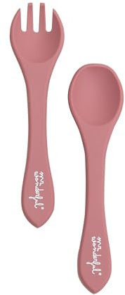 Mr. Wonderful - Set de cubiertos de silicona para bebés - Rosa - Realizados en silicona - Libres de BPA, PVC, plomo y ftalatos
