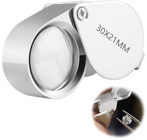Juwelier Lupe, 30X Vergrößerung Metall Faltlupe, Tasche Metall Faltlupe Edelsteinelupe, Uhrmacherlupe, Faltbare Lupe, für Kunsthandwerk, Schmuck, Karten, Stempel, Text, Antiquitäten