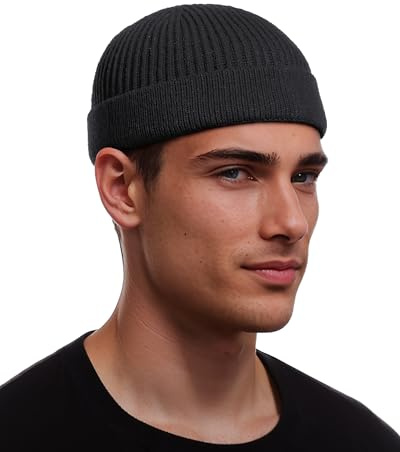 vidsel Thin Wool Fisherman Beanie for Men Short Knit Cuff Trawler Watch Hat
