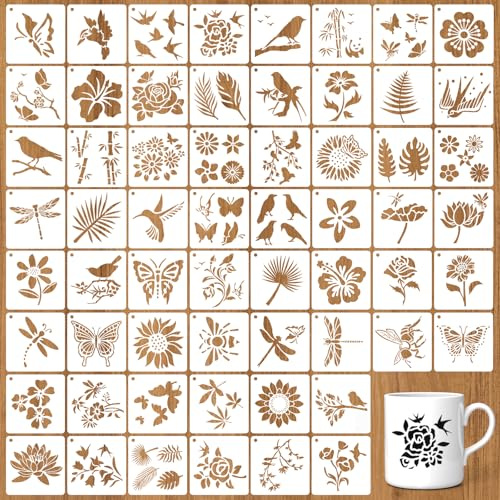 Natur Schablonen zum Malen - 60 Blumen Zeichenschablonen, wiederverwendbare Blätter, DIY
