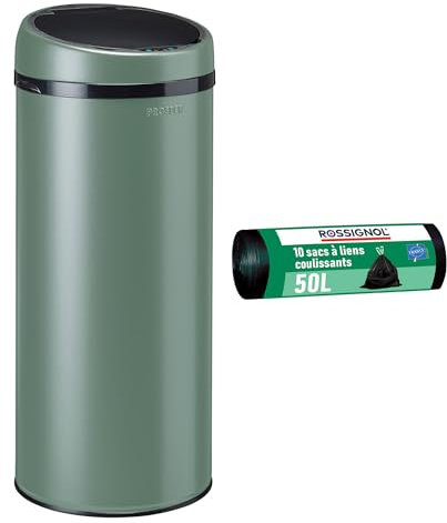 Prosper Poubelle de cuisine automatique avec 10 sacs-poubelle. Capacité 45L, Poubelle à ouverture automatique, Fabrication française, Seau amovible avec double anse, KOSMO