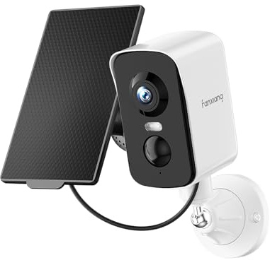 fanxiang 2K Überwachungskamera Aussen Akku, mit Solarpanel Kameraüberwachung Aussen WLAN, PIR Personenerkennung Tracking Bewegungserkennung Alarm, mit 64GB SD Karter, 10M Farbnachtsicht Spotlight