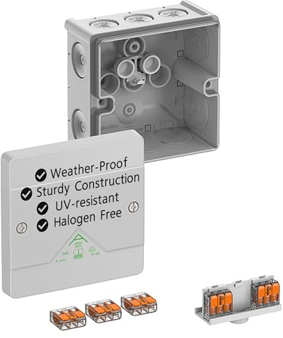 Spelsberg Abox SLK-4² - IP66 Waterproof Junction Box with Internal Fixing Points & Floor-Fixed, Screwless Terminals - Wago 221-413 - 4 mm² - Rated 450V for Industrial & Outdoor (Grey)
