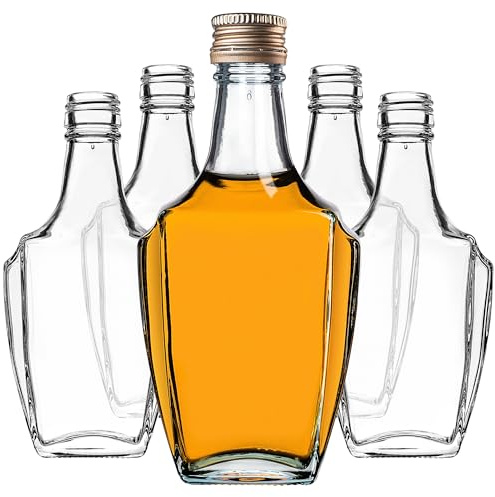 KADAX 5er Set Glasflaschen 250ml mit Schraubverschluss Gold – Leere kleine Flaschen zum Befüllen für Likör, Schnaps, Öl, Essig & Sirup, Glass Bottles, Refillable