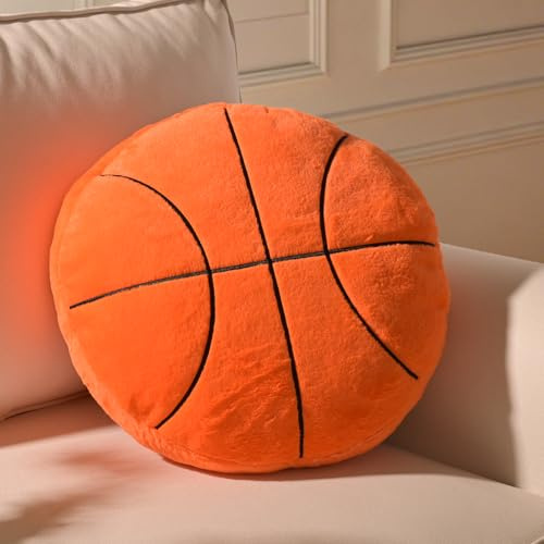 Yhoelata Plüsch Basketball Kissen, Kuscheltier Basketball Sitzkissen Deko, Flauschige Kissen, Kreative Zimmer Dekoration für Kinderzimmer, Basketball Geschenke für Jungen und Fans, 45x45cm