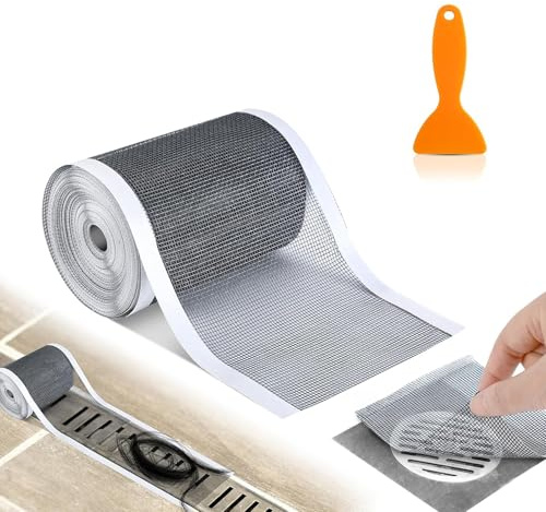 Haarsieb Dusche, 15M × 100MM Sieb Klebeband Und EIN Messer, Abflusssieb Dusche, PVC-Gaze Haarsieb Duschrinne Abflussfilter Selbstklebend Für Duschen, Küchen