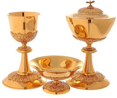 Kelch Ziborium, Hostienschale aus vergoldetem Messing und Neusilber, mit floralem Dekor, Ziborium