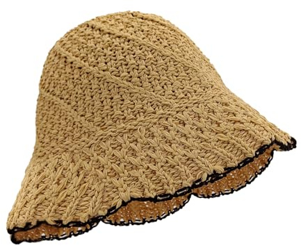 Feelorna Sombreros de sol de paja para mujer, sombrero de paja plegable, sombrero de paja transpirable, para viajes, vacaciones al aire libre