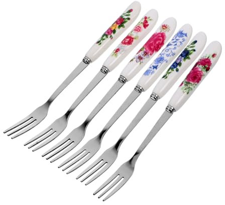 iplusmile Stainless Steel Cake Fork Ceramic Handle, 6pcs Multi-Function Small Dessert Forks for Fruit and Cake, Wear-Resistant Portable Dessert Supplies for Parties and Home