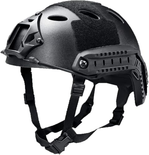 Casco táctico Airsoft Paintball rápido, con soporte NVG y riel lateral, casco negro CS Cosplay Tactical Gear