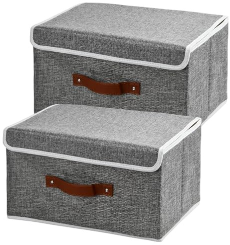 2 Pezzi Lavabile Scatola Portaoggetti in Tessuto,36x25x20 cm Scatole di Stoccaggio con Coperchio,Cestello Porta Abiti Contenitori Pieghevoli,Cubi Portaoggetti Contenitore per Armadio (Grigio)