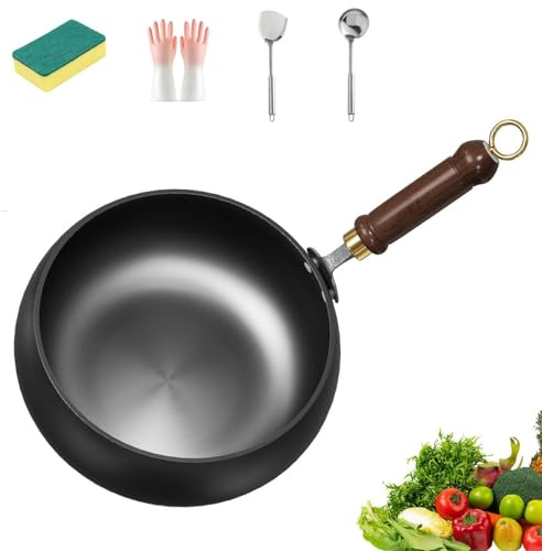 Japanische Eisenpfanne, Handgefertigte Unbeschichtete Antihaftpfanne Aus Reinem Eisen, Eisenpfanne Geschmiedet Mit Deckel Kochen, Gasherd Und Induktionsherd zum Kochen, Braten (Kein Deckel,28CM)
