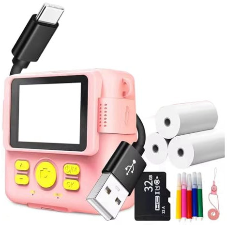 Kueohse Portable Thermal Printing Camera Mini Fashion Children'S Gift for Instant Automatic Focusing Pink