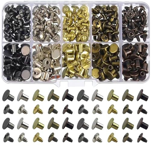 Hemobllo 150juegos Remaches Metálicos Para Cuero Kit De Tornillos De Encuadernación Para Marroquinería y Manualidades