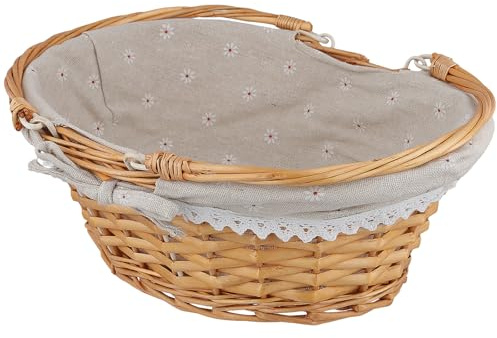 KOHAND Wicker picknickkorg, oval pilkorg med dubbla vikbara handtag och avtagbart linnefoder korg för bröllop, fest