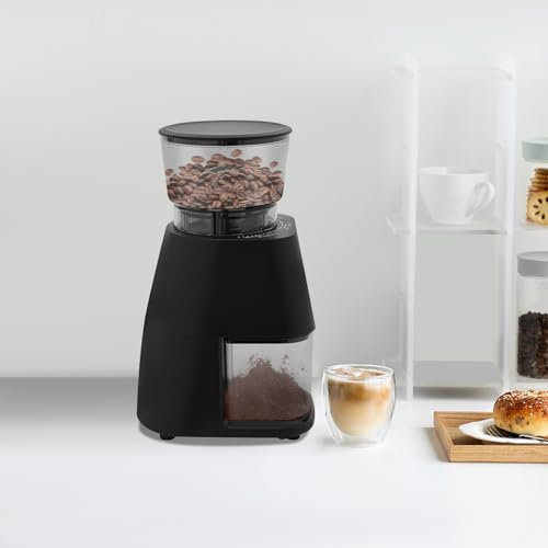 Macinacaffè elettrico regolabile con coni, può essere utilizzato per macinare chicchi di caffè a casa nei caffè, nero, trasparente, 350-450 rpm, 112 x 159 x 262 mm, 150 W