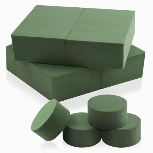 NZNSML 8 Pcs Floral Florist Foam Flowers Sponge Rectangular + Round Green | Rectangular (14x8x4cm) + Round (8x4cm) Floral Foam Block for Fresh Artificial Flowers Arranging Wedding Craft Indoor Outdoor