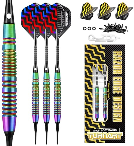 Turnart Dartpfeile mit Kunststoffspitze,18g Brass Softdarts,dartpfeile Profi für Elektronische Dartscheibe,Dart Set mit 30pcs Dartpfeil Spitzen 6 Flights 6 Flügen 1 Werkzeug und 3 O-Ringe