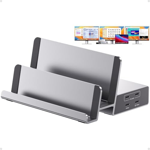 19-in-1 Triple Monitor Docking Station for Laptop with 3 HDMI, 2 DP, 45W PD | PULWTOP 3 Display Dual Stand MacBook Docking Station with 5 USB A/C for MacBook M1/M2/M3/M4/M5/Windows (Driver Required)