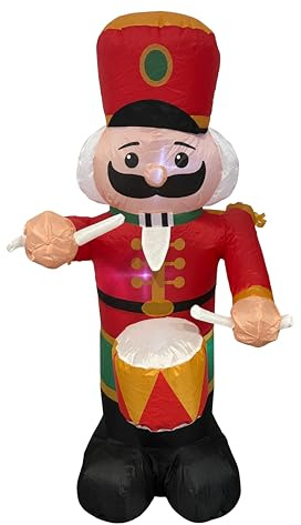 SwiftPick Home Inflatable LED Christmas Nutcracker 4ft, 120cm Blow Up Novelty Xmas Decoration, Lights Up, Indoor & Outdoor Use, Mains Operated, Drummer Nutcracker