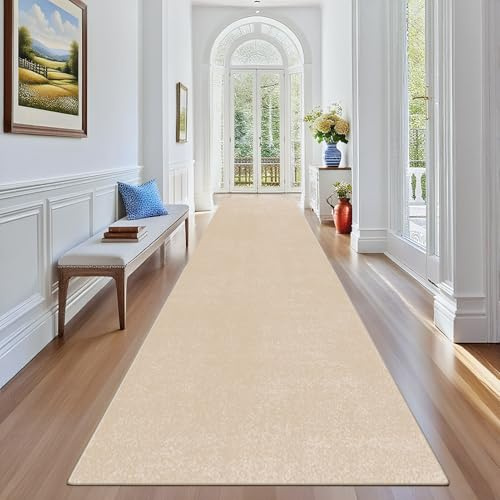 Stqyeiw Teppich Läufer Flur Teppichläufer Küchenläufer Küche Teppiche rutschfest Waschbar Bettvorleger für Flur Waschküche 60 x 180 cm Beige