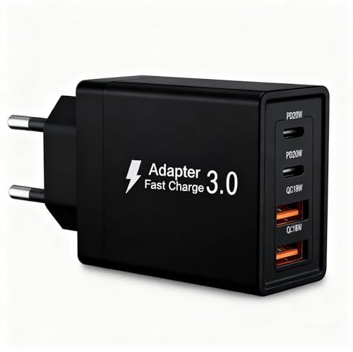 USB C Ladegerät,45W 4 Ports Mehrfach Ladegerät mit USB C und USB A Netzteil PD USB Schnellladegerät für iPhone 17 16 15 14 13 12 11 Pro Max, Mini SE XS XR, iPad, Samsung USBC Ladestecker (schwarz)