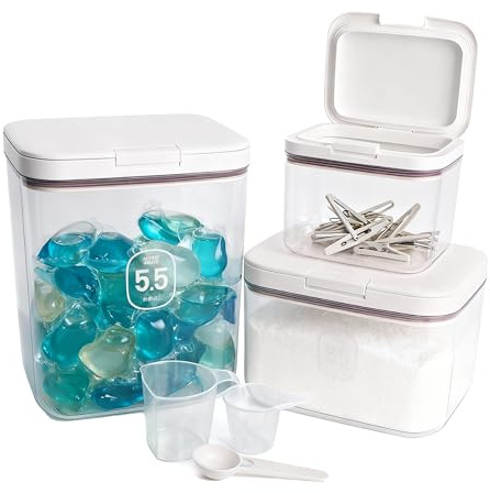 ZHABAYEN 3Pcs Clear Laundry Pods Containers with Pop-Up Lids, Sealing Laundry Organization and Storage Boxes, for Powder, Scent Bead, Dryer Balls