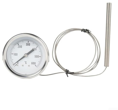 Termómetro de Horno con sonda de Acero Inoxidable de 0 a 500 °C para calderas, hornos tostadores, Parrillas y Estufas de leña, Cable de 1 m (Tipo Soporte)