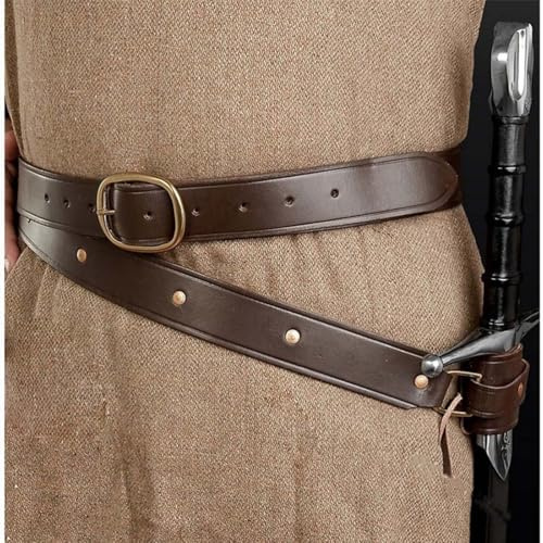Lianxiaoou Renaissance Ritter Schwert Halter, Verstellbarer Mittelalterlicher PU Leder Gürtel Kostümzubehör, Männer LARP Waffe Cosplay Schwert Frosch, Halloween Fechten Requisiten,Braun