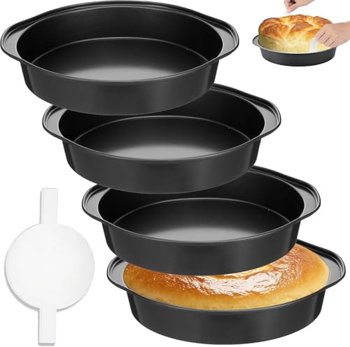Kegeeei 8 Inch Cake Pan Set - 4 Pack Nonstick Round Cake Pans with 100 PCS Pre-Cut Parchment Paper, Carbon Steel Baking Pans with Handle, Dishwasher Safe