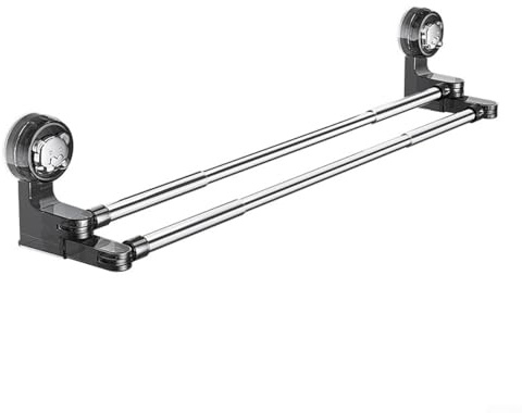 Porta asciugamani, doppia ventosa regolabile, per doccia, bagno, rimovibile, telescopico, montaggio a parete (50-100 cm)