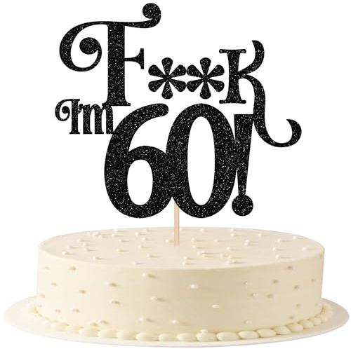 SYKYCTCY 1 Pack Happy 60th Birthday Cake Topper Black Glitter I'm 60 Cherrs to 60 Cake Pick Funny 60 Cake Decorations for Men Women 60th Birthday Anniversary Party Supplies