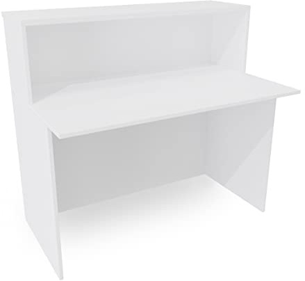 Theke aus Holz weiß, Empfangstheke mit integriertem Schreibtisch-Arbeitsplatz, Verkaufstresen B120xT75xH110,5 cm, Theken-Schreibtisch-Element für Praxen, Kanzleien, Einzelhandel, beliebig erweiterbar