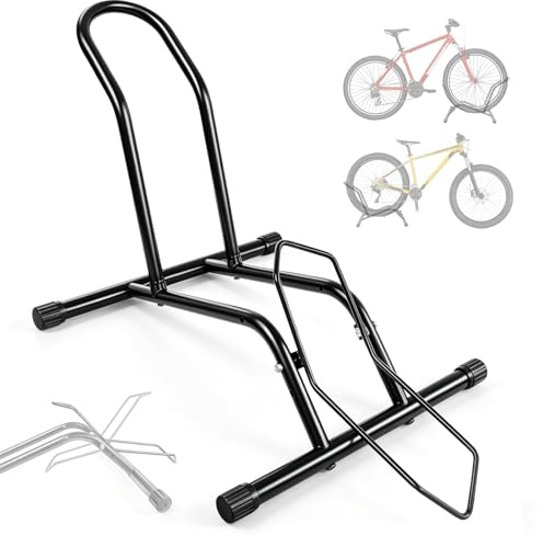 Bike Floor Stand Freestanding Storage Rack, Adjustable for 16-29 Bikes | Bicycle Garage Parking Holder for Apartments & Homes, Indoor & Outdoor Use, Fits Mountain Road & Kids Bikes