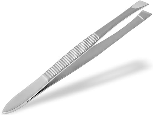 Pinzette mit schrägem Kopf 8 cm aus rostfreiem Edelstahl Schräg Pinzette | Zupfpinzette zum Zupfen von kleinen Härchen bei der Gesichtspflege wie Augenbrauen oder Barthaare