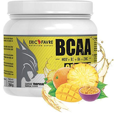 BCAA OPTIMIZ - Acides Aminés BCAA 2.1.1 enrichis en Vitamine B + Zinc, Aide à Réduire la Fatigue - 250g - Saveur Délice Tropical - Eric Favre