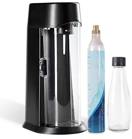 Levivo Gasatore WATER incl. bottiglia di vetro e cilindro di CO2, adatto per cilindri di CO2 da 0,6 l e 1,2 l, evita il faticoso trasporto di casse, nel -COLORE- Nero