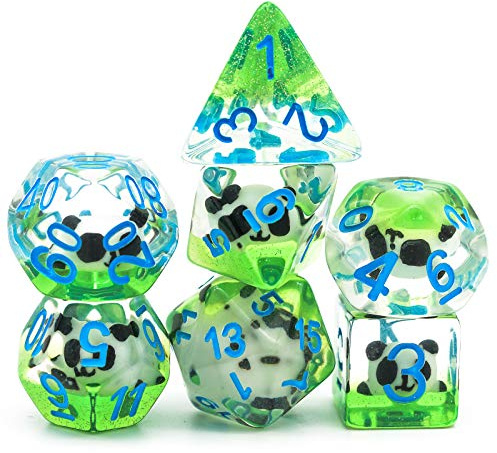 Cusdie Set med 7 tärningar, D&D-tärningar, set med polyedriska tärningar fyllda med djur, för rollspel, spelet Dungeons & Dragons, MTG Pathfinder (panda)