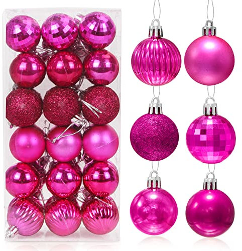 Palline di Natale Rosa Rossa 36 Pezzi, 4cm Plastica Addobbi Natalizi, Bagattelle per Alberi, Decorazioni per Feste di Matrimoni