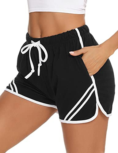 Litherday Sportshorts, dam, korta joggingbyxor, löpshorts, bomull, sportbyxor, sommar, träningsbyxor med fickor, svart, S