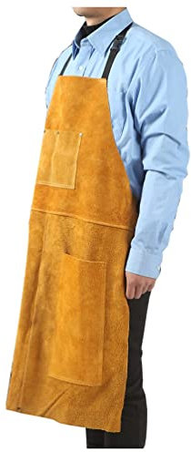 Saldatore Grembiule Grembiule for Saldatura in Pelle, Grembiule da Officina Resistente al Calore con Grande Tasca Utensile, for Saldatore/Fabbro/Macellaio/Lavorazione del Legno
