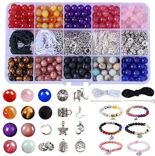 Nenjindz 600 Stück Glasperlen zum Auffädeln Erwachsene 8mm bunte Armband Handwerk Perlen Set, 24 Farbe Runde Perle Basteln Armbänder DIY-Set für Ohrringe Selber Machen