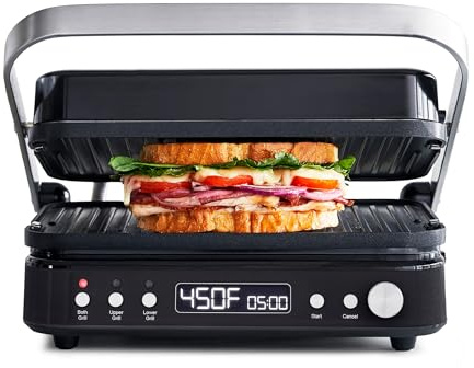 GreenPan 6-in-1 Multifunction Removable Plate Indoor Grill & Electric Griddle, Diamond Infused PFAS Free Ceramic Nonstick Reversible Plates, Opens Flat, Adjustable Temp, Panini Press, Black
