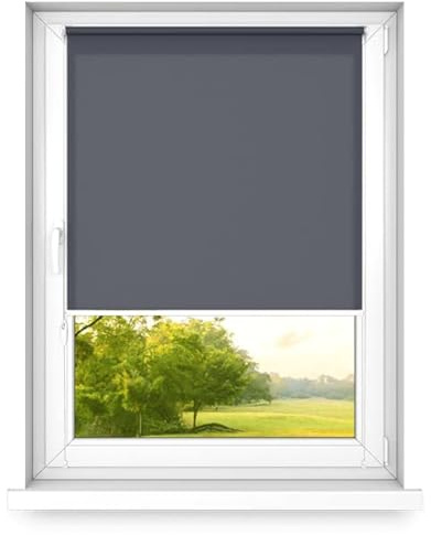 time4blinds Mini Basic Roller Blind – Non-Invasive – Roller Blind for Indoor Windows Without Drilling – Non-Invasive Handles – 600 x 1400 mm Graphite Operated on Right Side