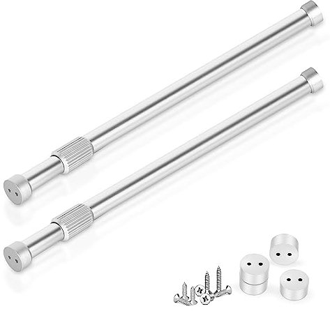 2 Pack Wardrobe Rail 44-76cm, Extendable Clothes Rail Pole, Wardrobe Rail with End Sockets, Screws for Wardrobe, Shower, Balcony