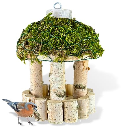 GARTENETAGE Vogelhaus zum Aufhängen Wetterfest mit Moosdach - Futterhaus für Vögel Hängend - Robustes Vogelhäuschen für Balkon & Garten
