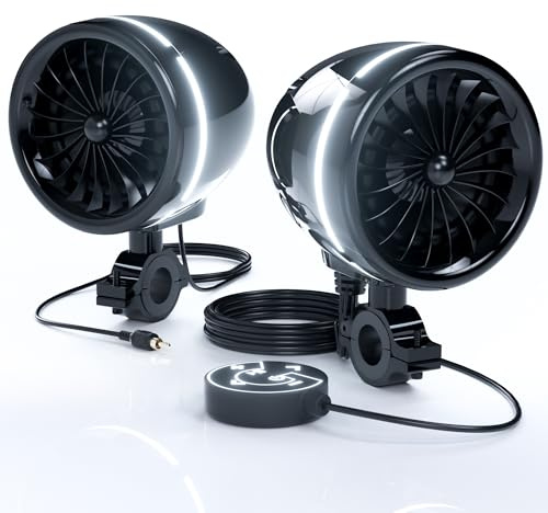 GoHawk Altoparlanti Bluetooth per moto con anello LED, sistema stereo impermeabile da 4 pollici, amplificatore integrato con lettore audio musicale w/USB AUX per Harley ATV Scooter 4 ruote, AJ4-Halo