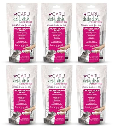 Caru - Daily Dish Smoothies - Lickable Chicken & Salmon Cat Treat - 4 Pouches per Pack - Pack of 6